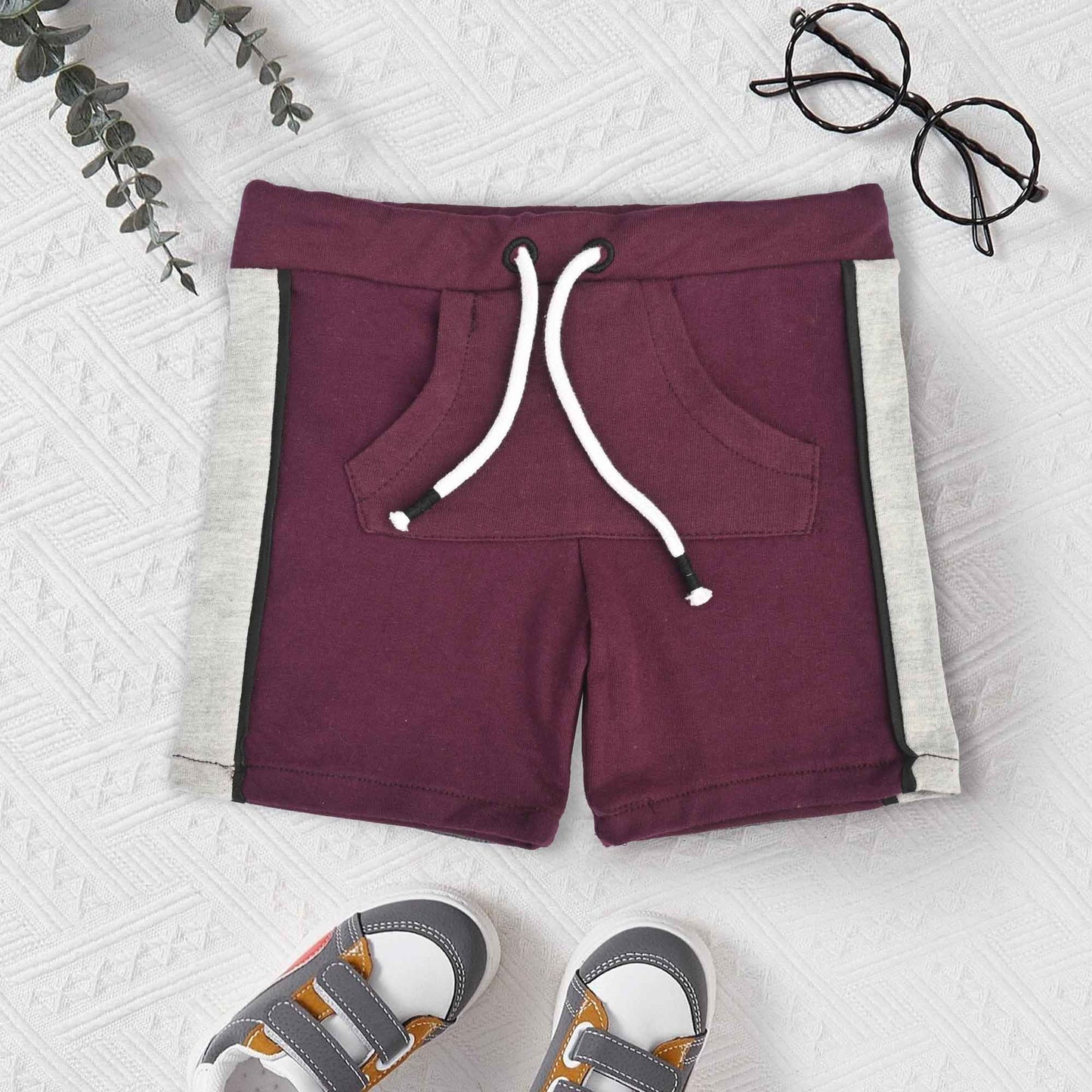Little Junior Kid's Piping Style Terry Shorts Kid's Shorts SNR Plum 6-9 Months 