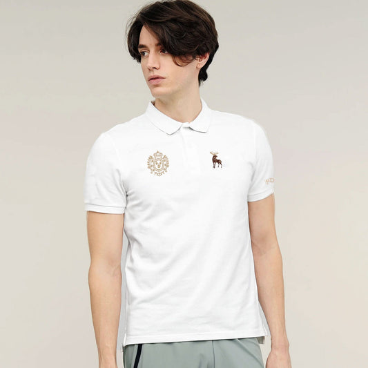 Polo Republica Men's Moose & Crest Embroidered Short Sleeve Polo Shirt Men's Polo Shirt Polo Republica White S 