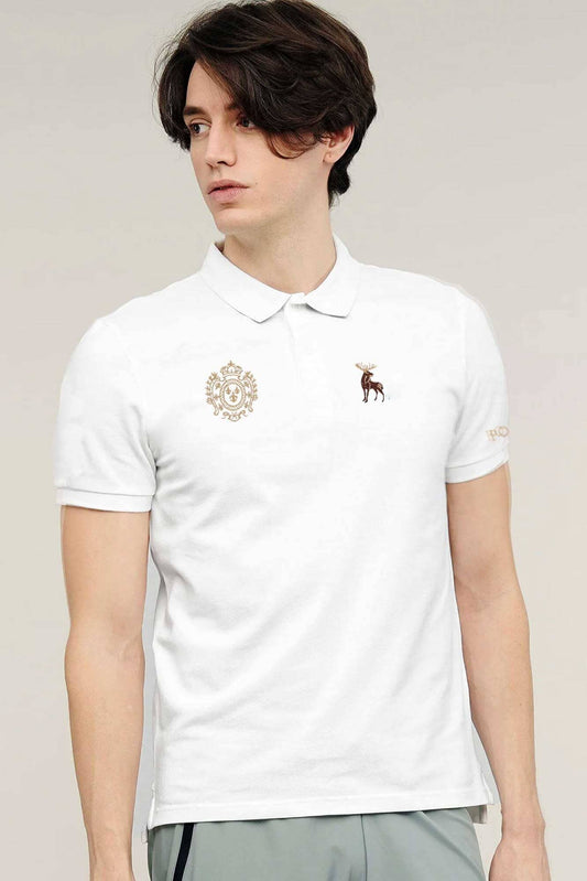 Polo Republica Men's Moose & Crest Embroidered Short Sleeve Polo Shirt