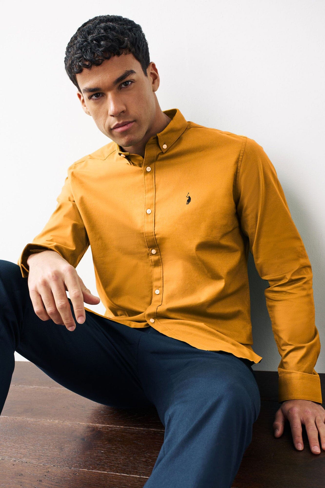 Polo Republica Men's Signature Pony Embroidered Solid Casual Shirt Men's Casual Shirt Polo Republica Mustard S 