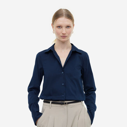 HM Women’s Elbag Long Sleeves Casual Shirt Women's Casual Shirt CWE Navy Blue XS/32 