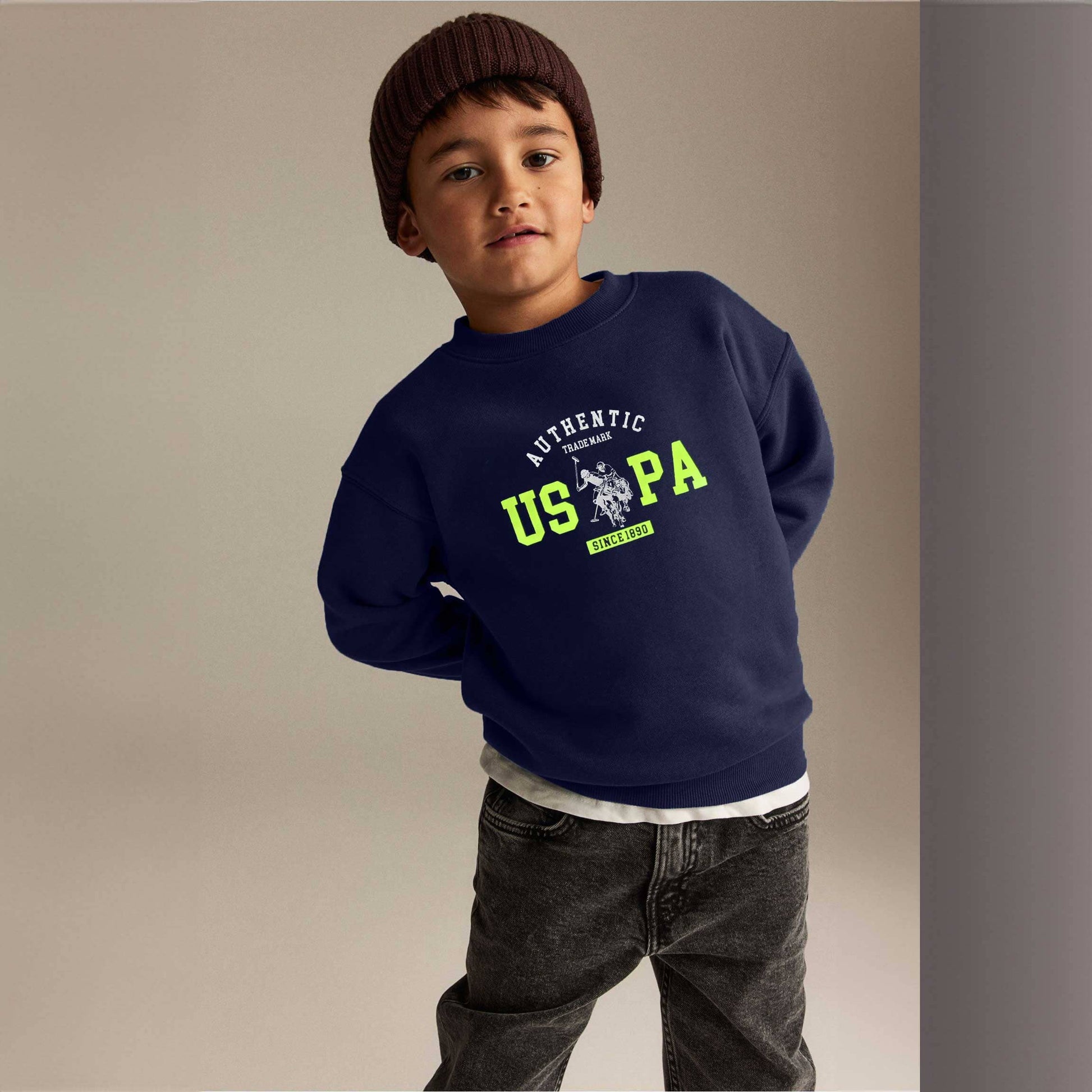 USPA Kid's Authentic US Printed Fleece Sweat Shirt Kid's Sweat Shirt Fiza Navy (XS) 2-3 Years 