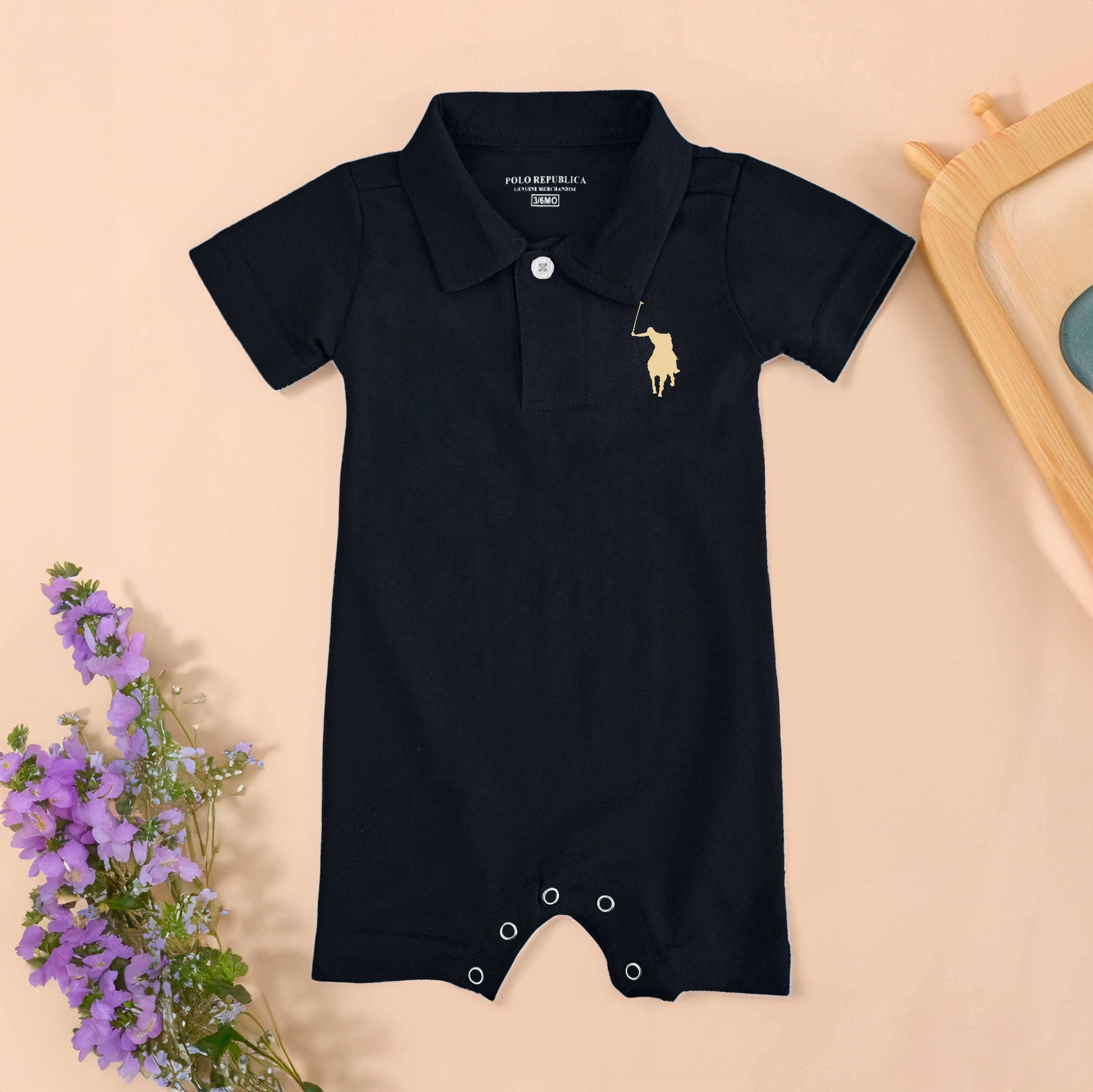 Polo Republica Signature Pony Printed Short Sleeve Baby Romper Romper Polo Republica Navy 0-3 Months 
