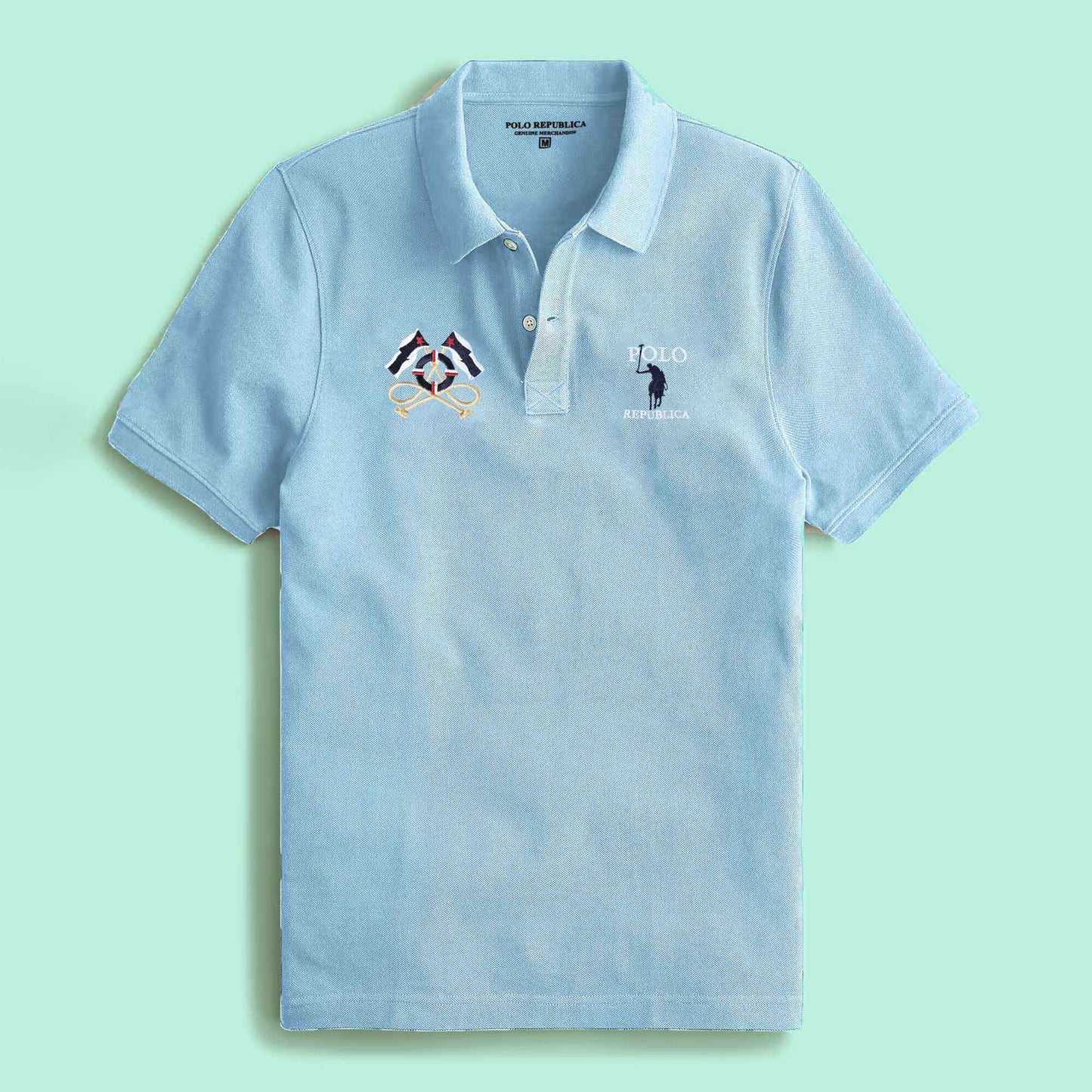 Polo Republica Men's Logo & 2 Flag Crest Embroidered Short Sleeve Polo Shirt Men's Polo Shirt Polo Republica 