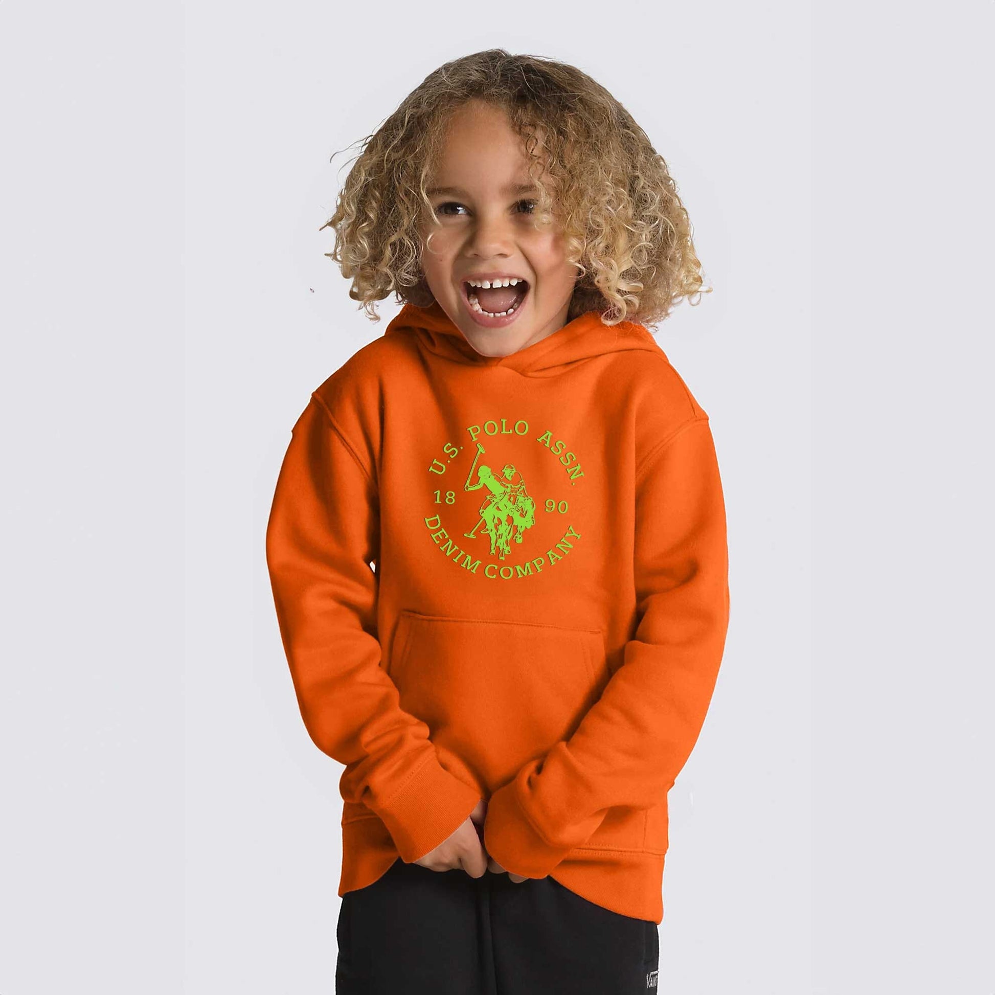 USPA Kid's Logo Printed Long Sleeve Pullover Fleece Hoodie Kid's Pullover Hoodie Fiza Orange (XS) 2-3 Years 