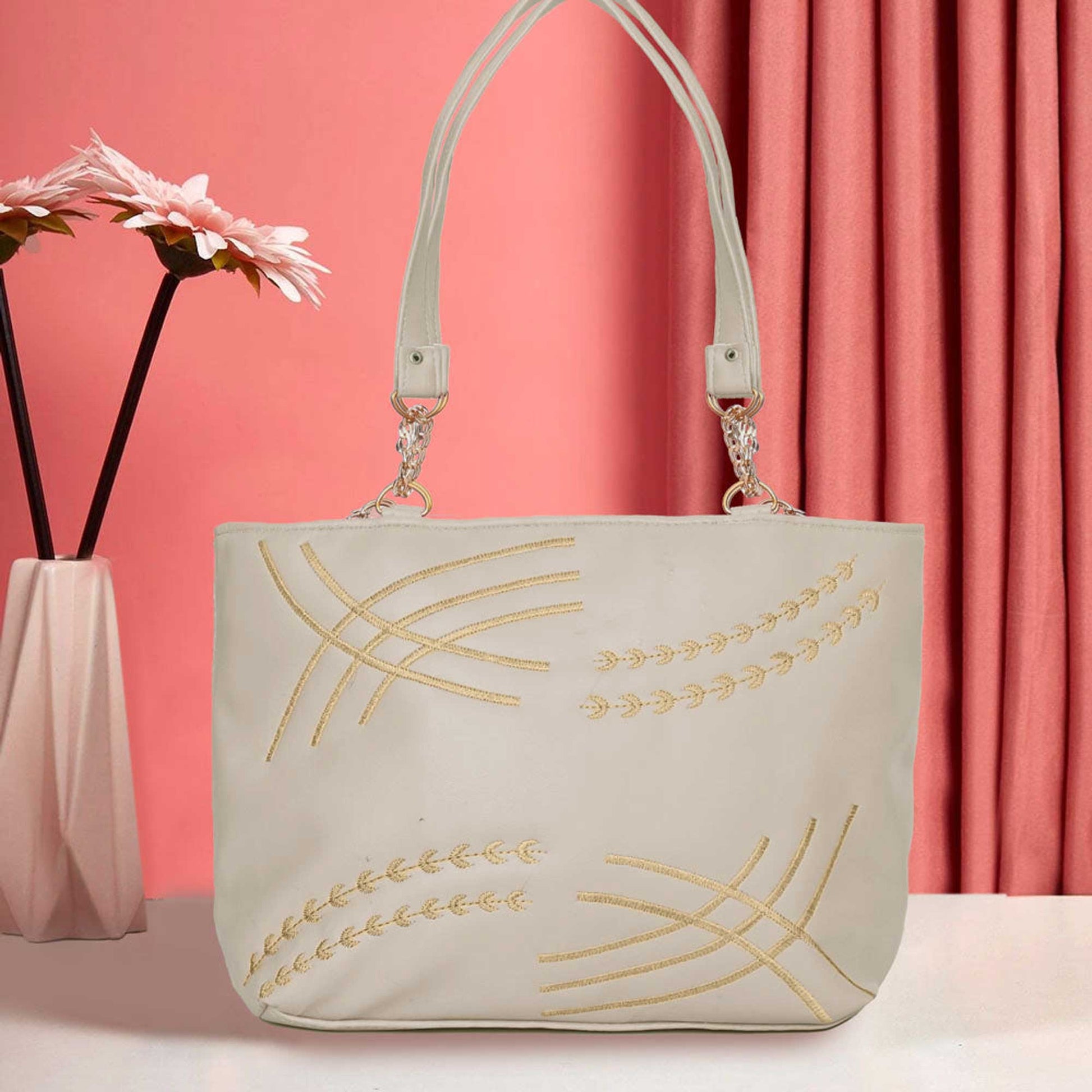 Women's Vatutine Embroidered Design Leather Shoulder/Hand Bag bag SNAN Traders Oatmeal 