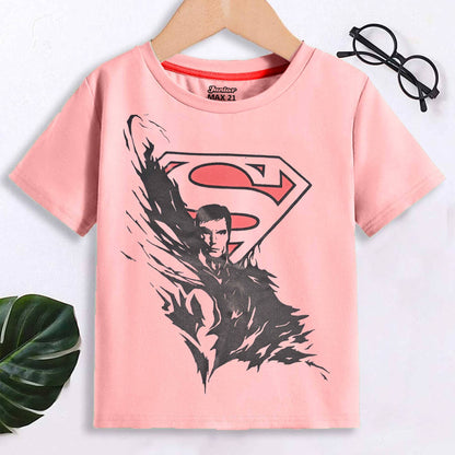 Junior Max 21 Kid's Superman Printed Tee Shirt Boy's Tee Shirt SZK Peach 3-6 Months 