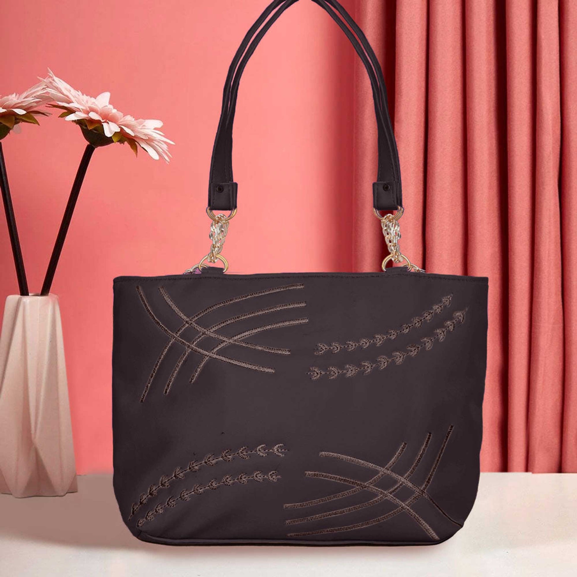 Women's Vatutine Embroidered Design Leather Shoulder/Hand Bag bag SNAN Traders Plum 