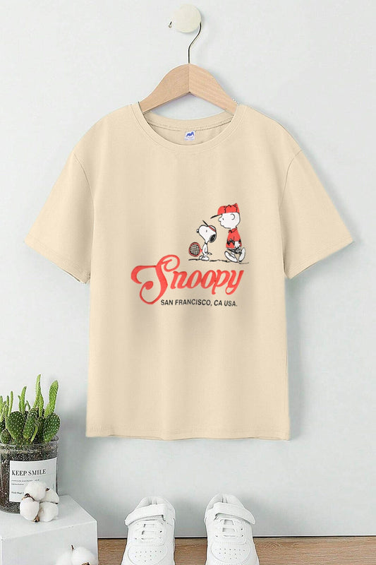 Mini Mark Kid's Snoopy Printed Short Sleeve Tee Shirt Boy's Tee Shirt KMG Oatmeal 6-12 Months 