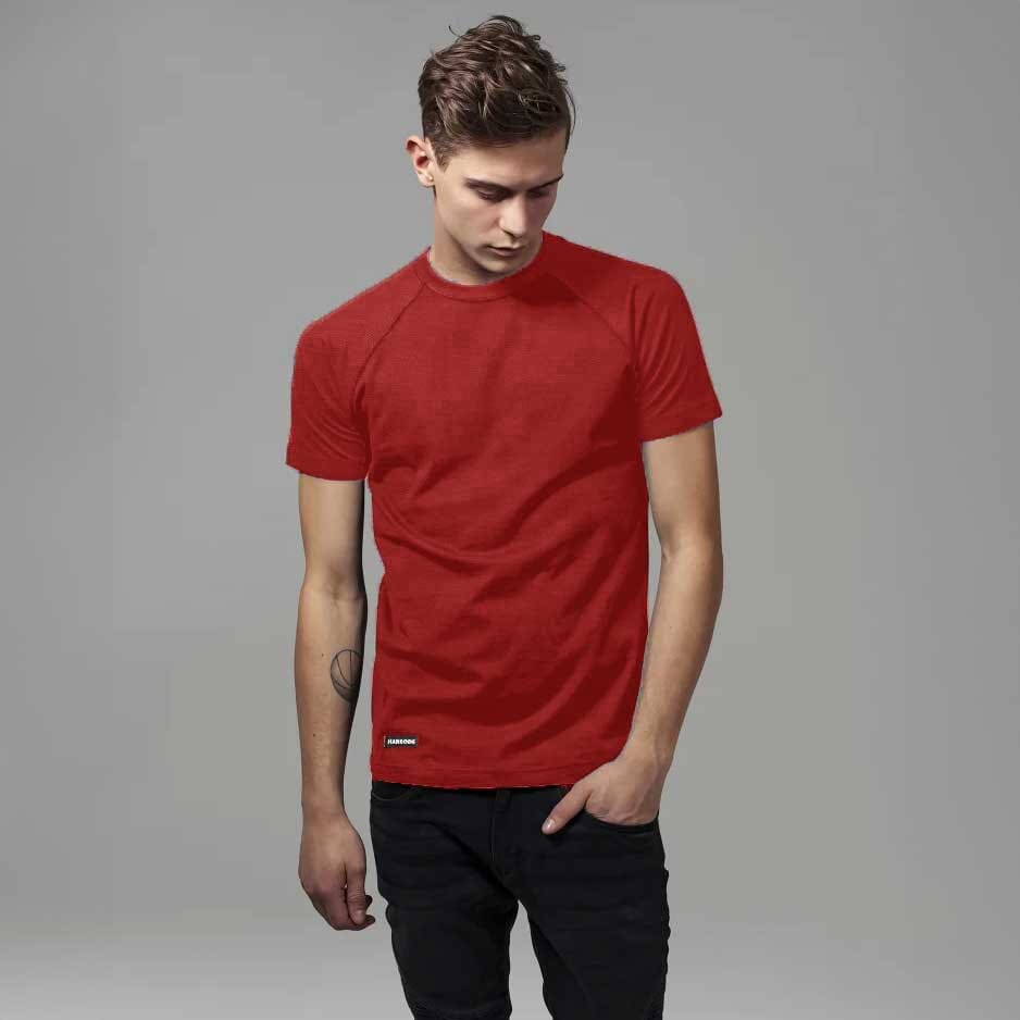 Harrods Men's Raglan Sleeve Solid Design Tee Shirt Men's Tee Shirt IBT Red S 