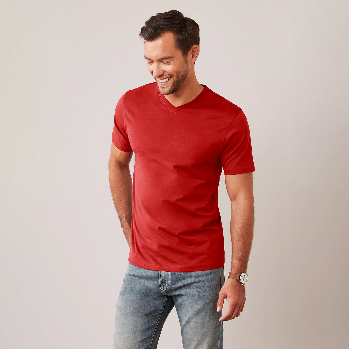 Lower East Men's V-Neck Tee: 100% BCI Combed Cotton Elegance Men's Tee Shirt Image Red S 