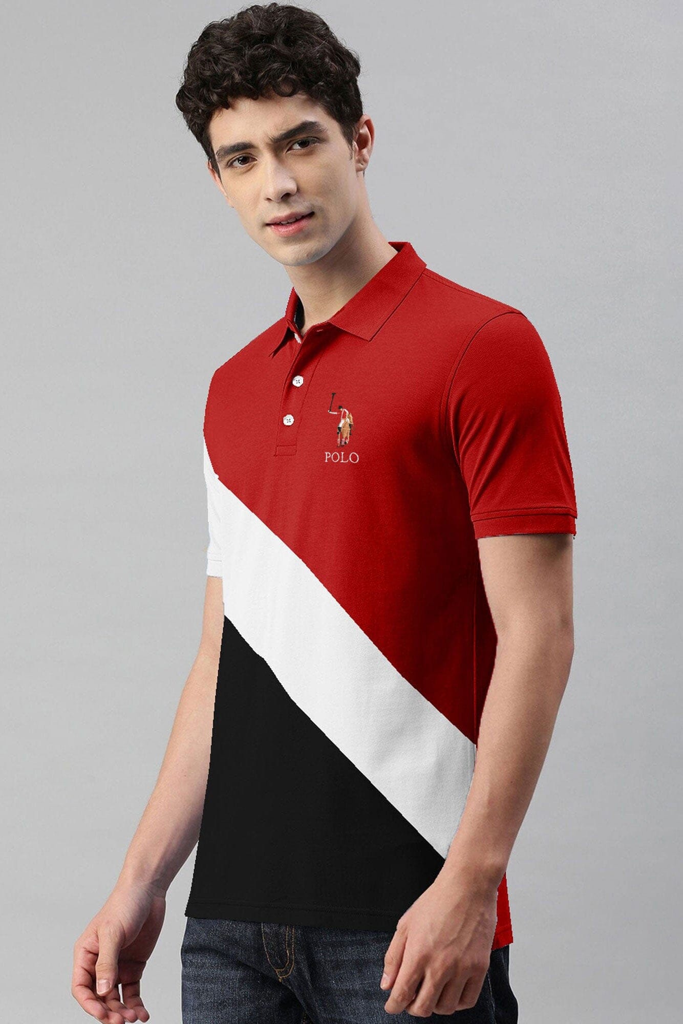 Polo Republica Men's Signature Pony Polo Embroidered Contrast Panel Polo Shirt Men's Polo Shirt Polo Republica Red & Black S 