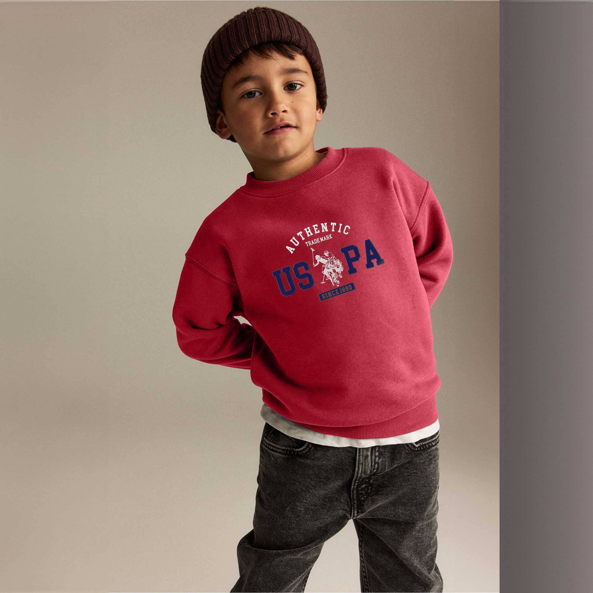 USPA Kid's Authentic US Printed Fleece Sweat Shirt Kid's Sweat Shirt Fiza Red (XS) 2-3 Years 