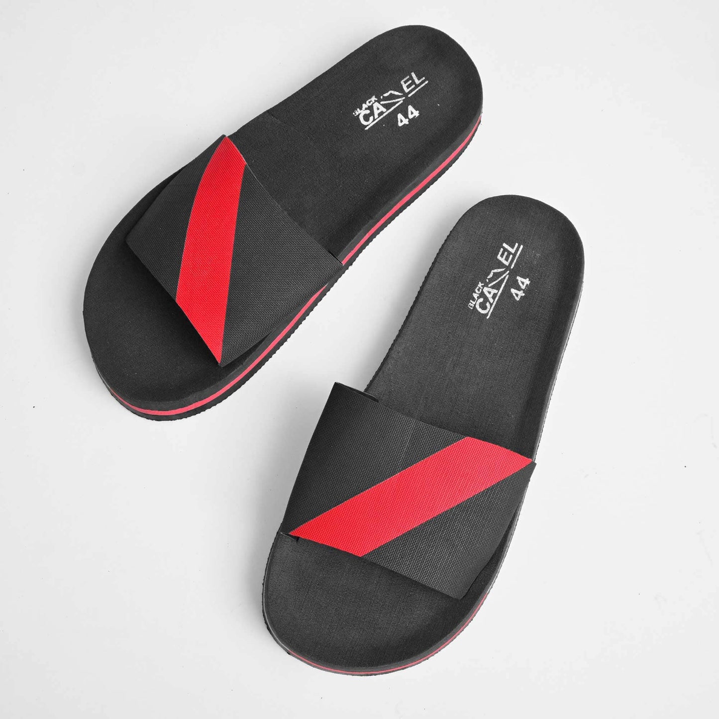 Black Camel Men's Truiden Striped Design Soft Slides Men's Shoes Hamza Traders Black & Red EUR 39 