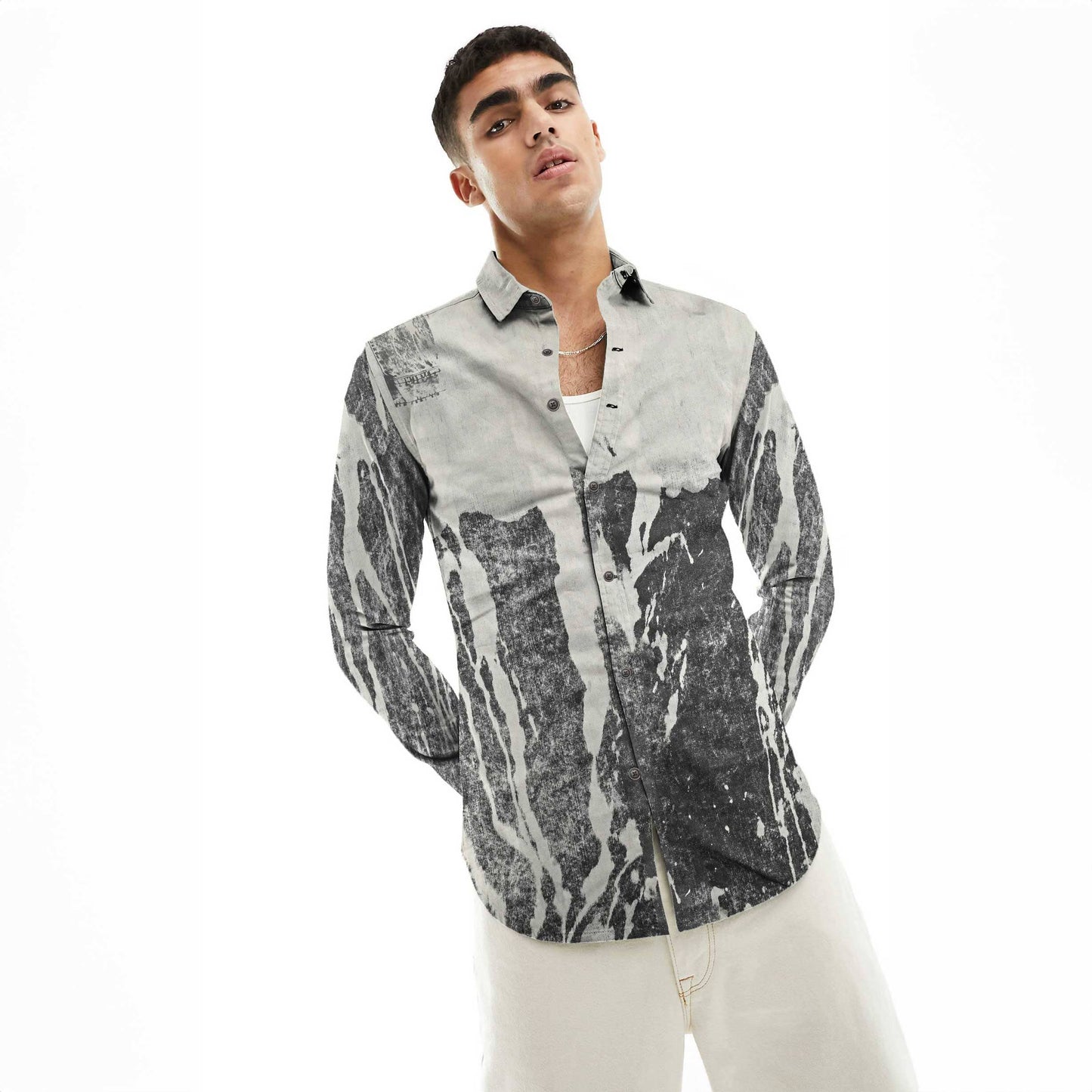JC Men's Dye Style Denim Casual Shirt Men's Casual Shirt First Choice Grey & Black S 