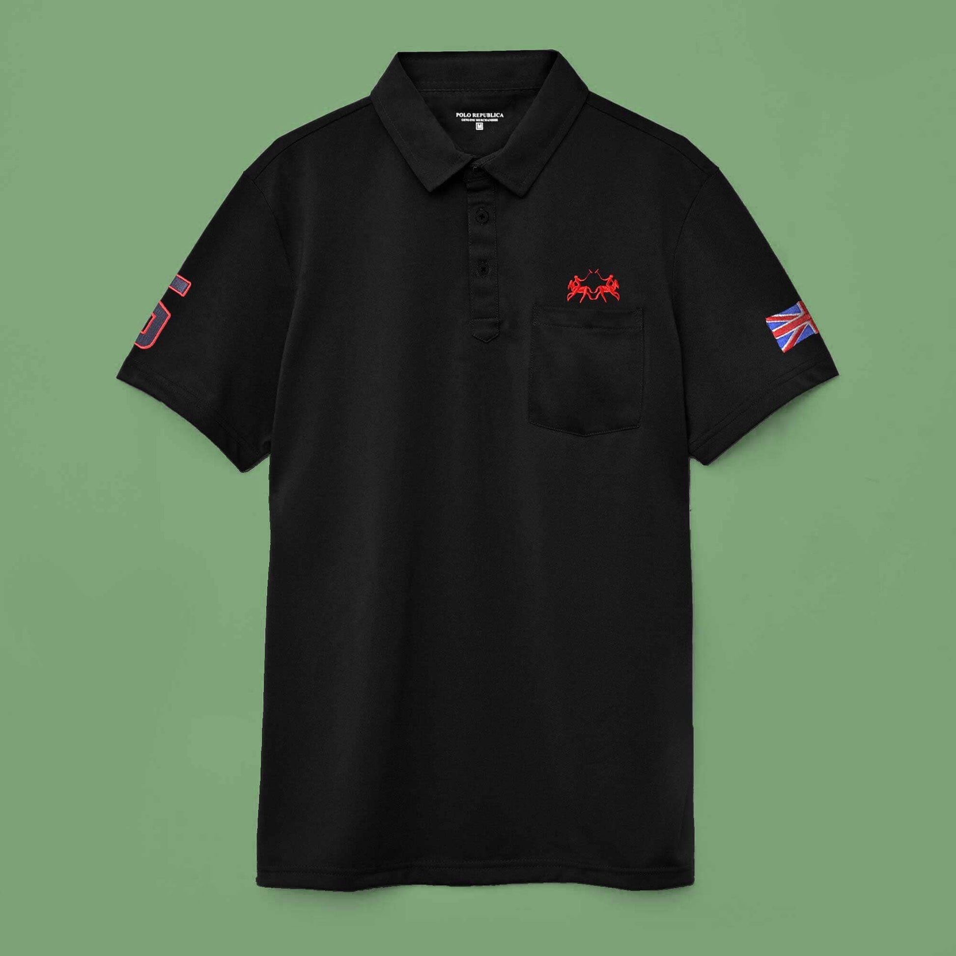 Polo Republica Men's Twin Rider 5 & England Flag Embroidered Pocket Polo Shirt Men's Polo Shirt Polo Republica 