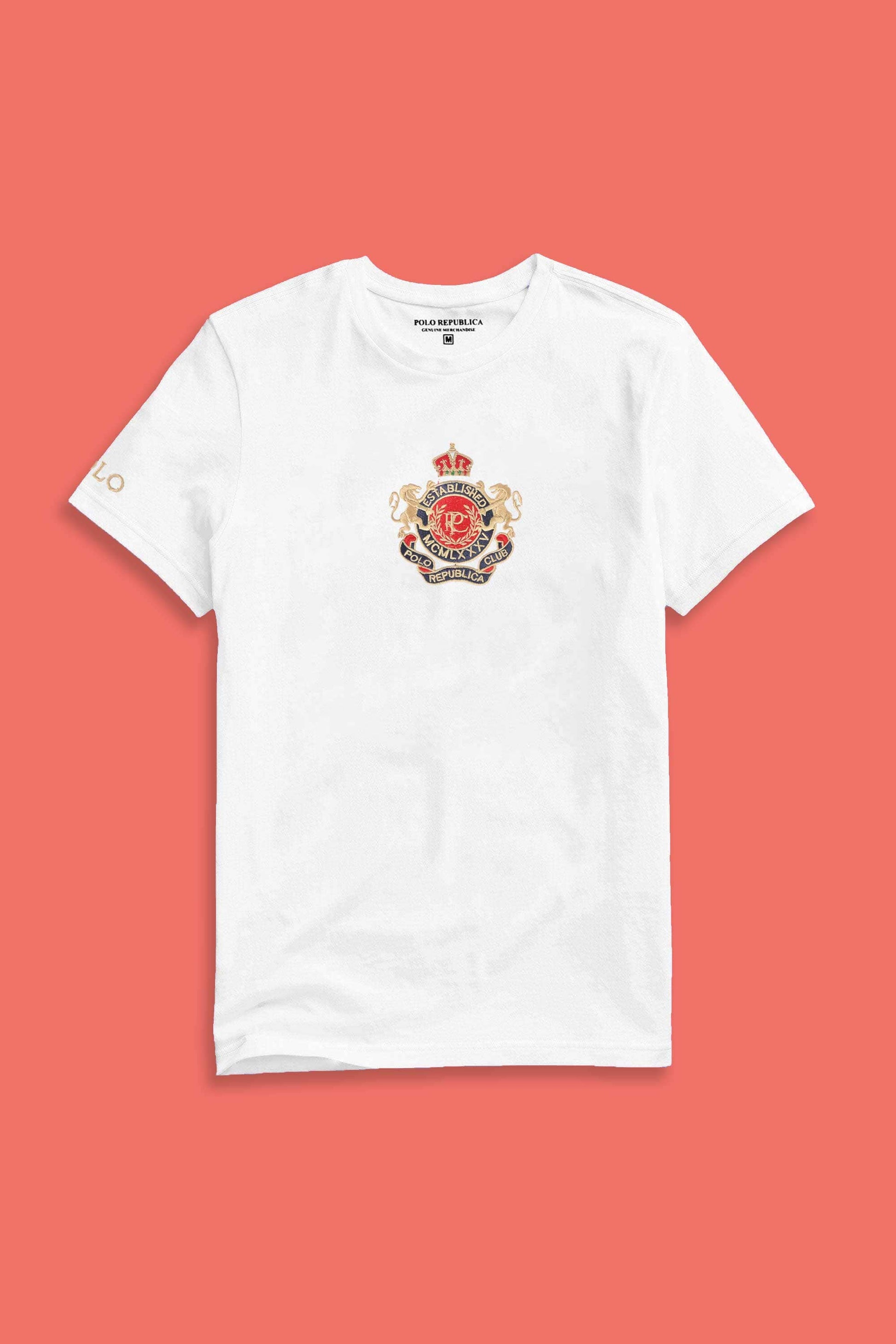 Polo Republica Men's PRC Crest & 8 Embroidered Crew Neck Tee Shirt Men's Tee Shirt Polo Republica 