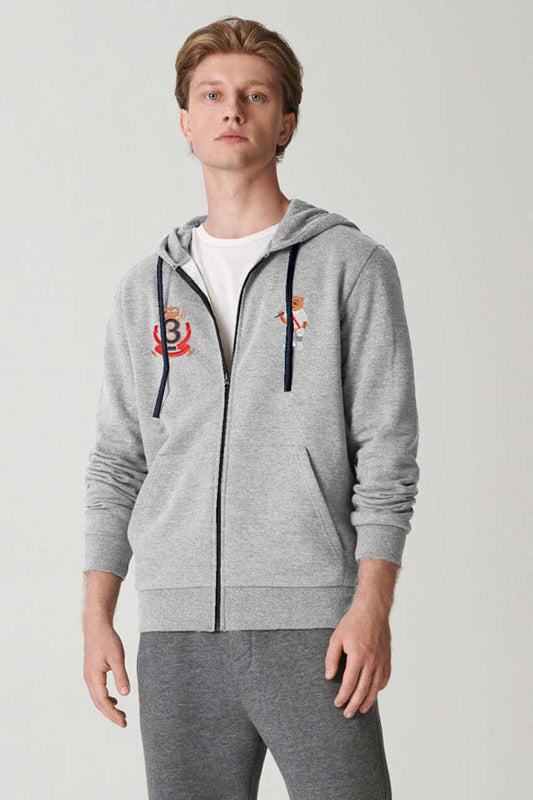 Polo Republica Men's Bear & 3 Mallet Printed Zipper Hoodie