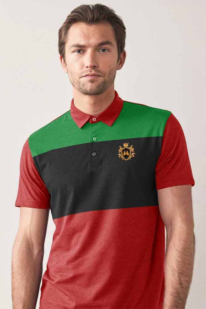 Max 21 Men's Benin Contrast Panel Design Short Sleeve Polo Shirt