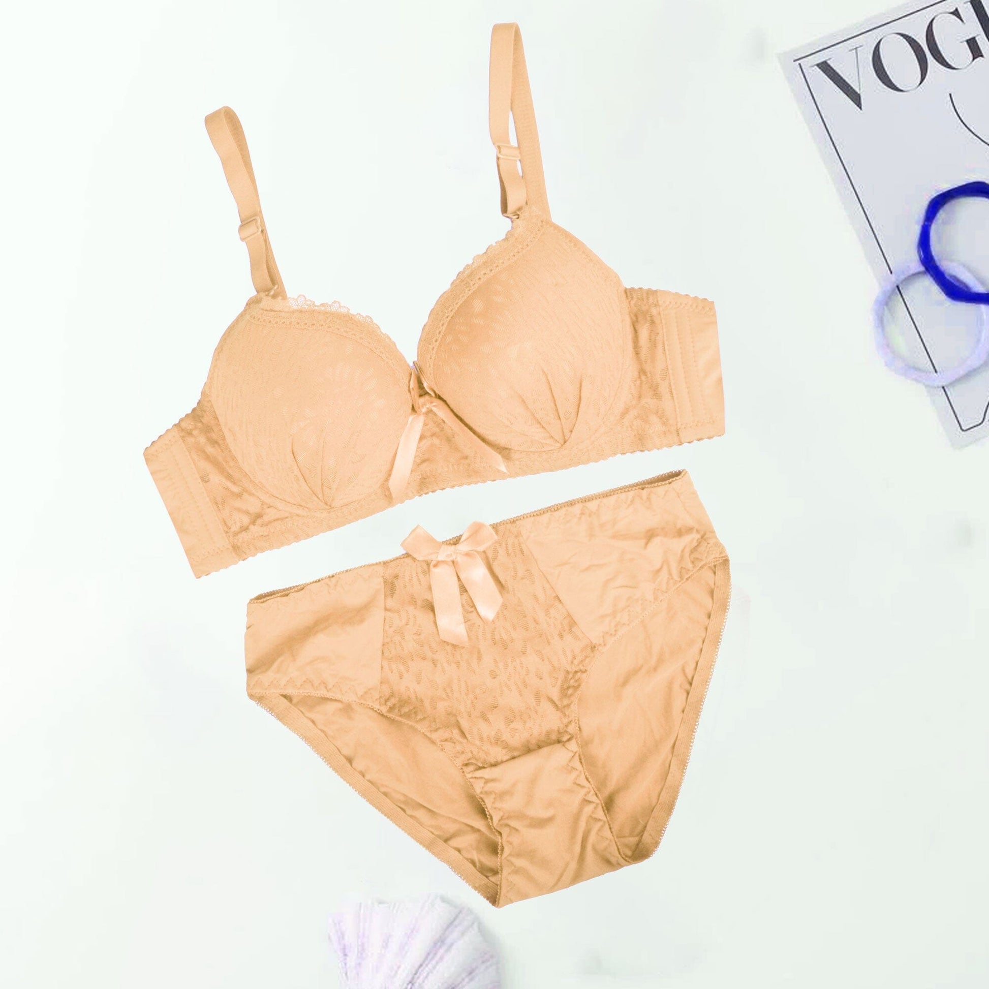 Xuex Women's Wired Design Padded Bra & Pantie Set Women's Lingerie RAM Skin 32 