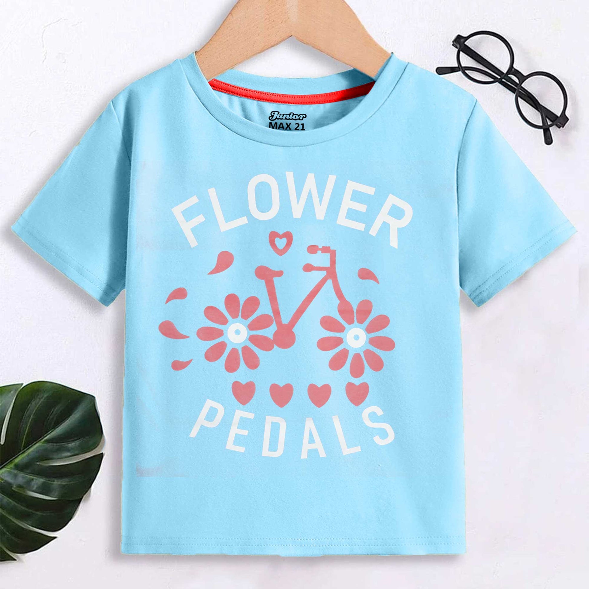 Junior Max 21 Kid's Flower Printed Tee Shirt Girl's Tee Shirt SZK Sky 3-6 Months 