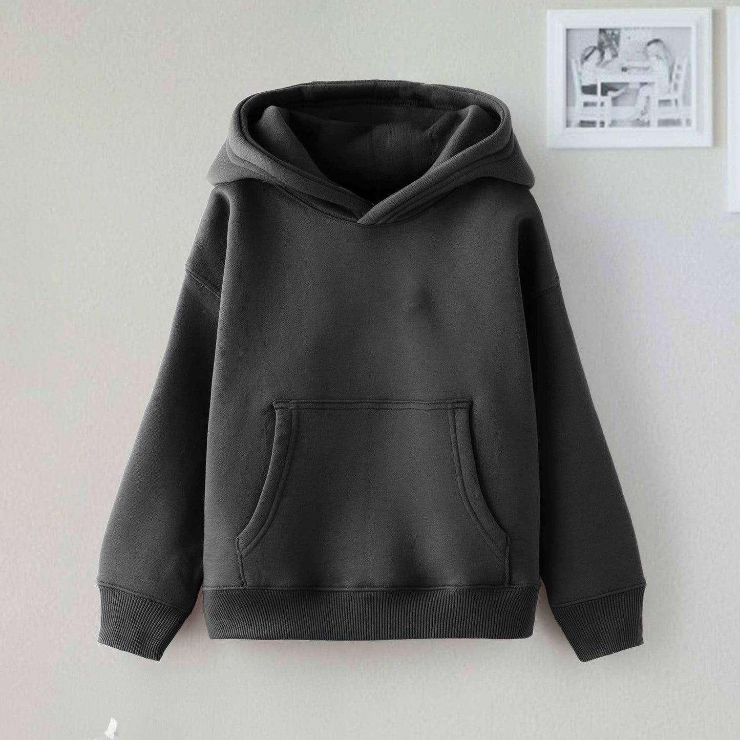 Dream Kid's Solid Design Long Sleeve Pullover Fleece Hoodie Boy's Pullover Hoodie Minhas Garments Smog Black 2-3 Years 