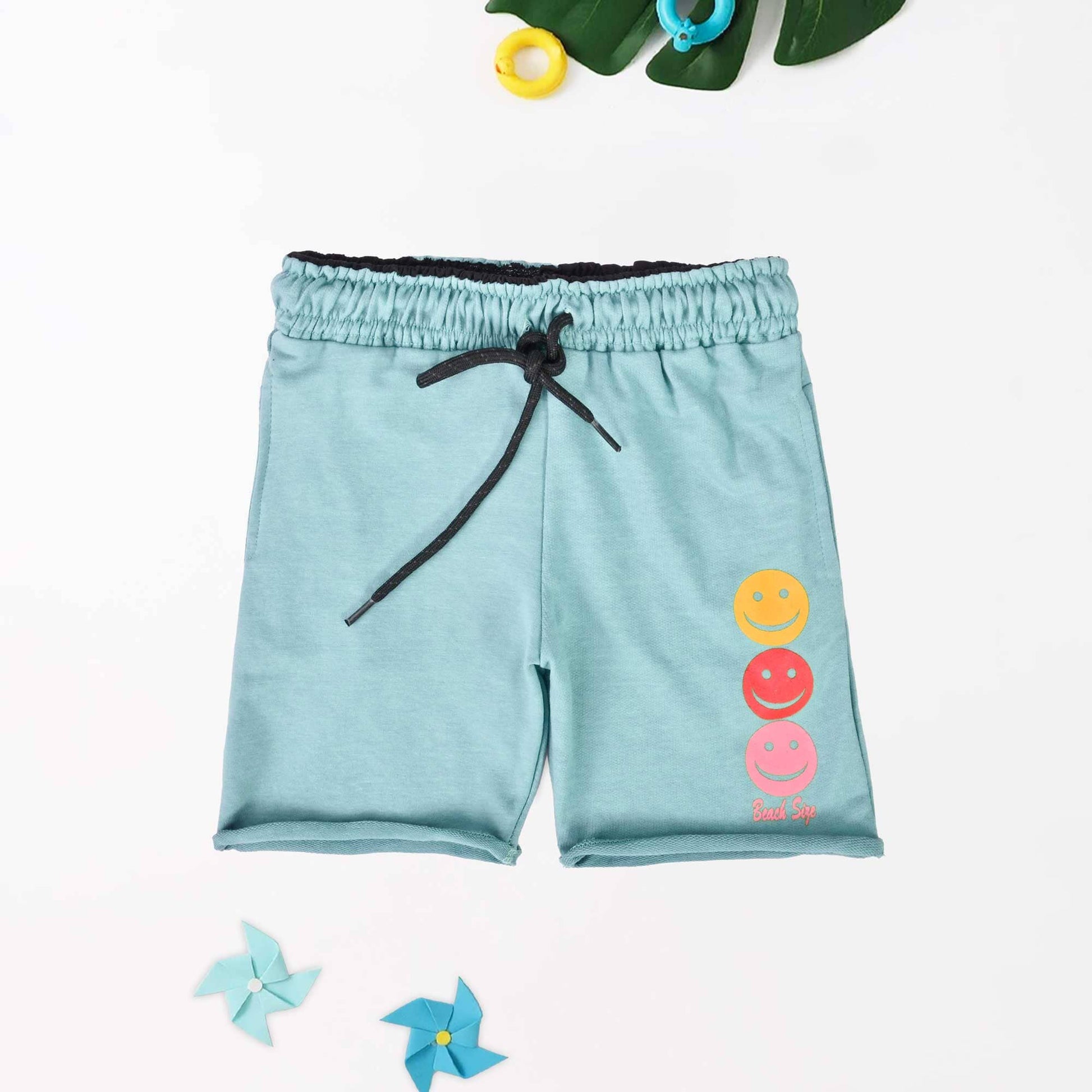 Minoti Kid's Smile Emoji Printed Terry Shorts Kid's Shorts SZK Light Turquoise 3-4 Years 