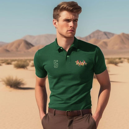 Polo Republica Men's Triple Pony & 5 Embroidered Short Sleeve Polo Shirt Men's Polo Shirt Polo Republica Bottle Green S 