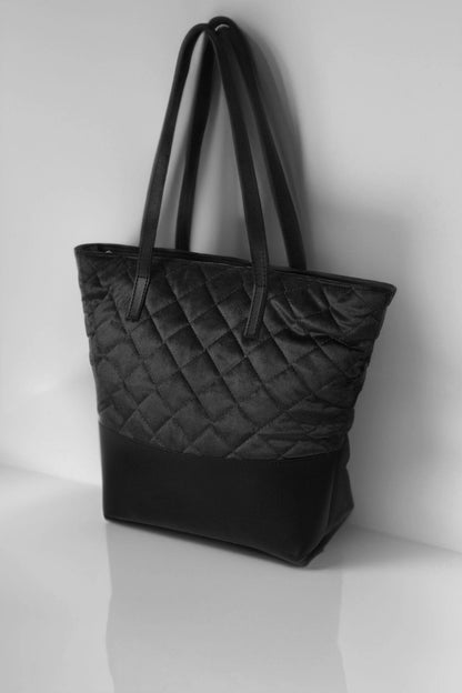 Women's Soft & Quilted Hand/Shoulder Tote Bag bag SIT Black 