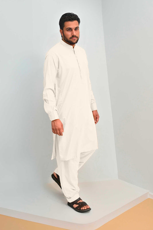 Hud Hud Men's Mandarin Collar Stitched Suit Shalwar Kameez
