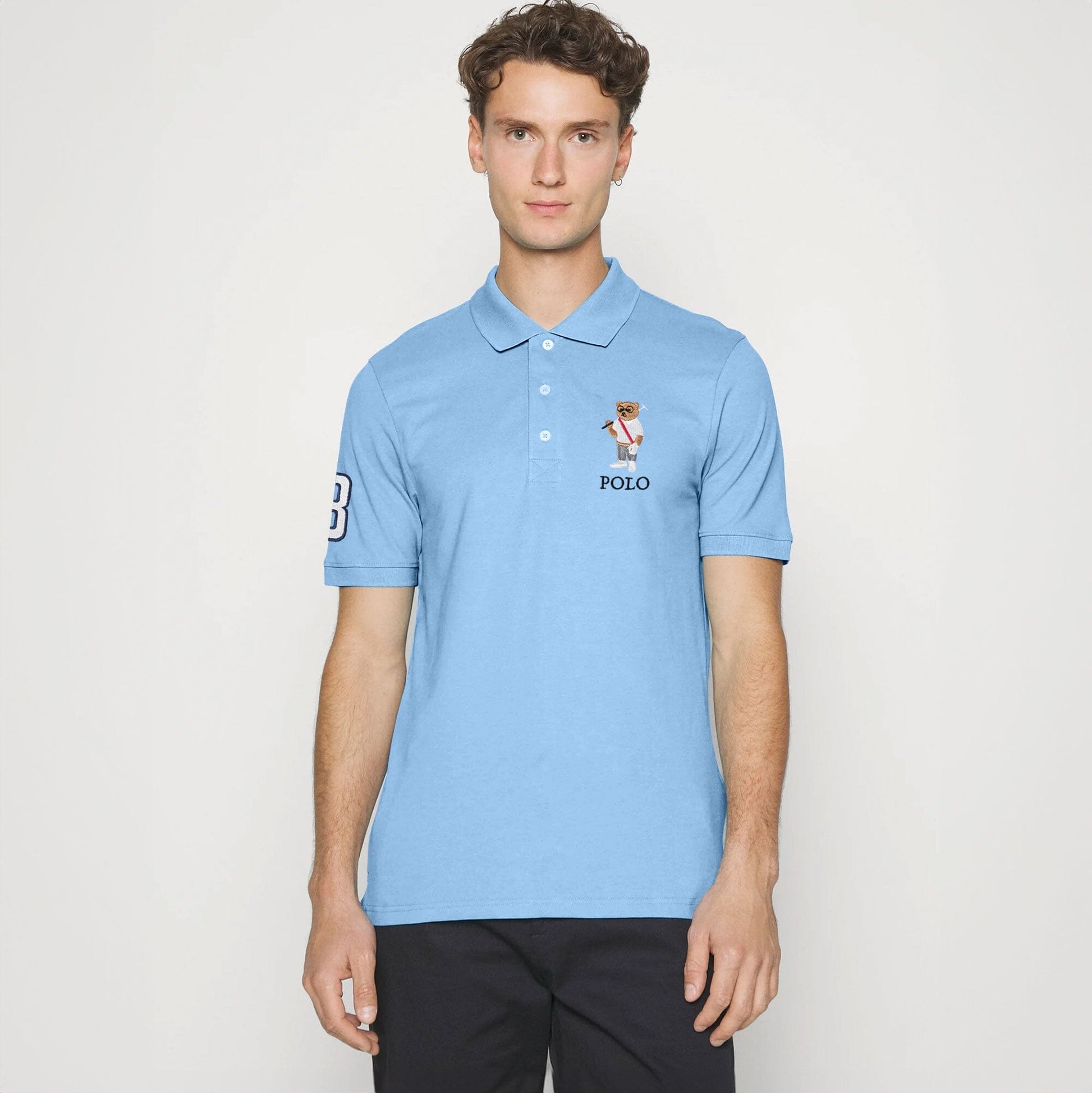 Polo Republica Men's Bear & 8 Polo Embroidered Short Sleeve Polo Shirt Minor Fault Polo Republica Sky S 