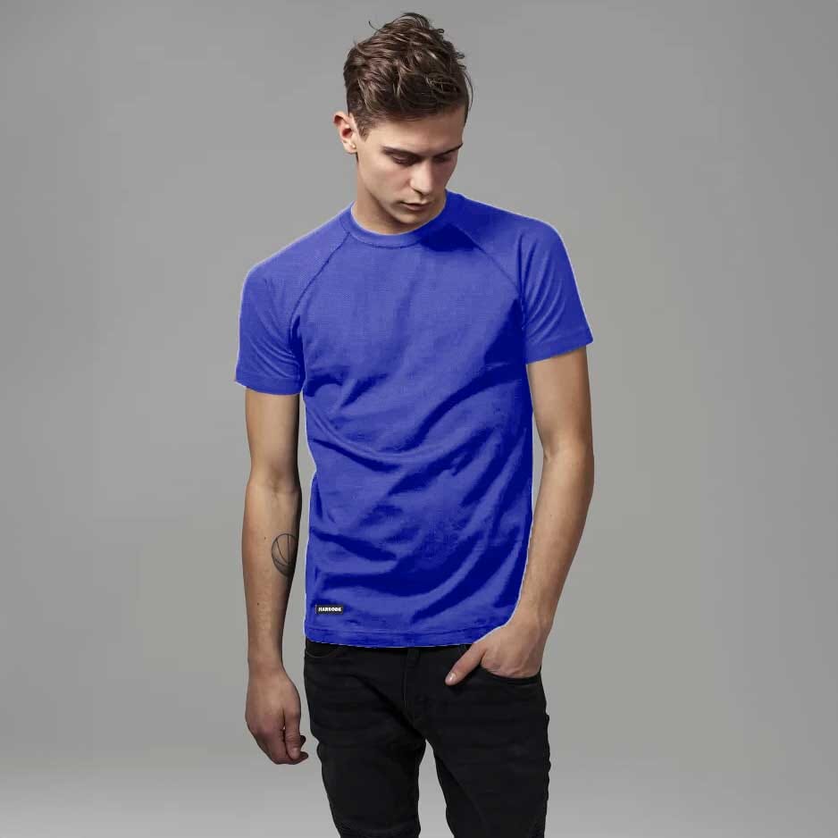 Harrods Men's Raglan Sleeve Solid Design Tee Shirt Men's Tee Shirt IBT Royal S 