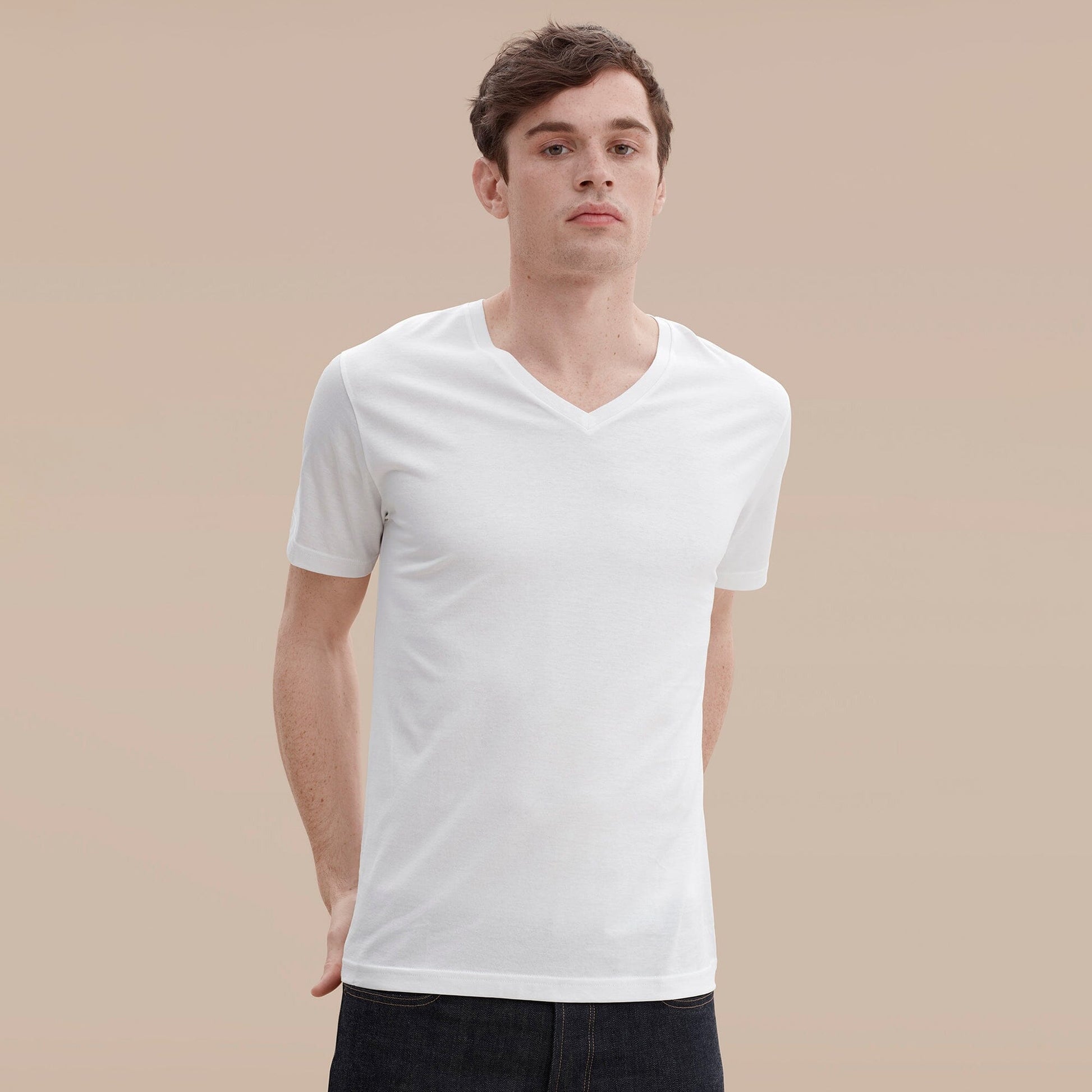 Lower East Men's V-Neck Tee: 100% BCI Combed Cotton Elegance Men's Tee Shirt Image White S 