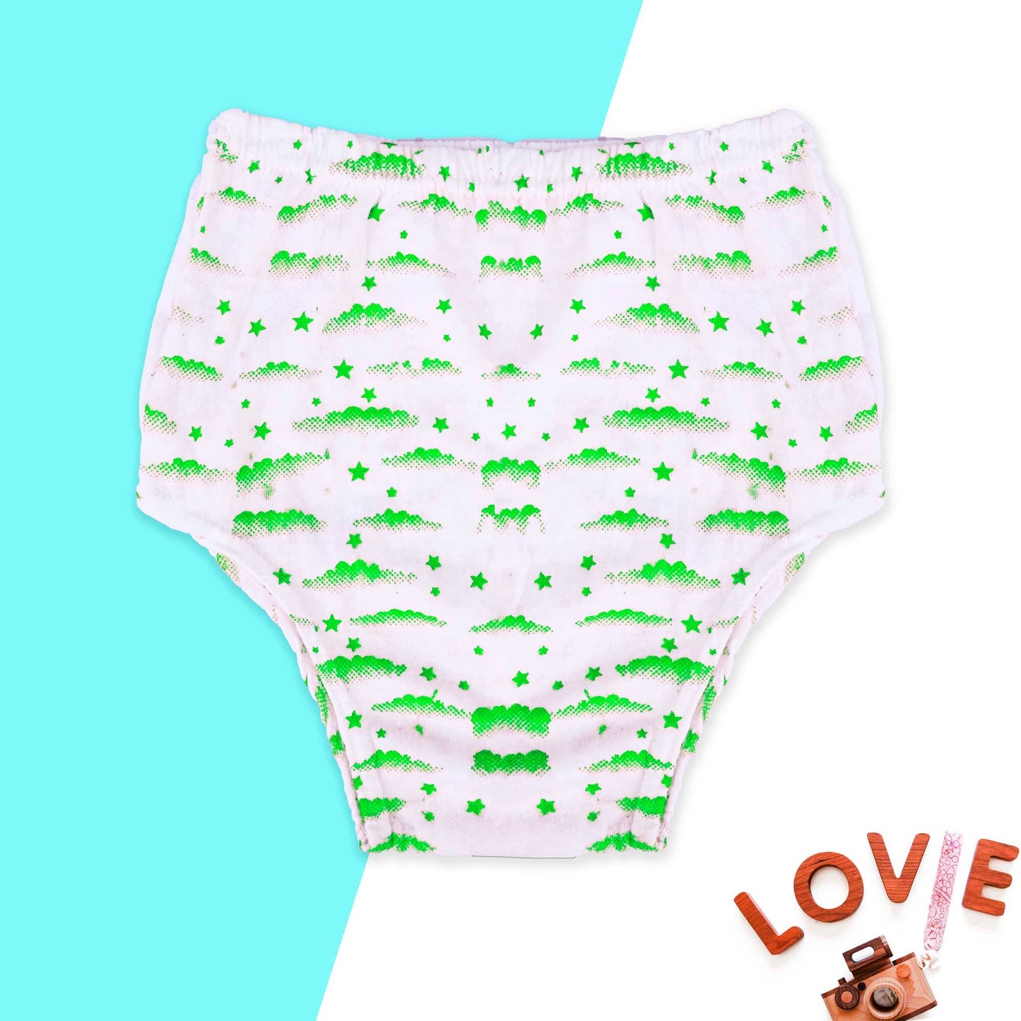 Kid's Star Printed Comfortable Boxer Brief Kid's Underwear SRL White & Green S 