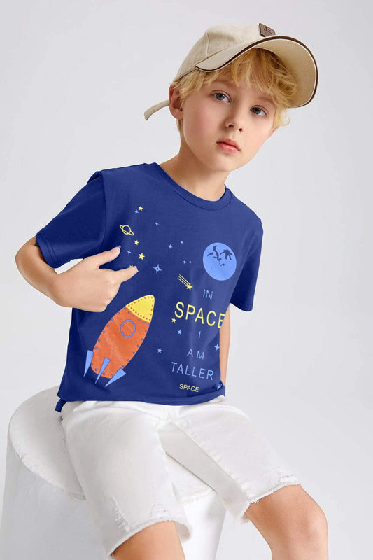 Comfort Kid's In Space Printed Short Sleeve Tee Shirt Boy's Tee Shirt Usman Traders Royal 2-3 Years 