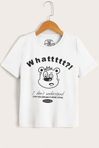 Comfort Kid's Whattt Printed Short Sleeve Tee Shirt Boy's Tee Shirt Usman Traders White 2-3 Years 