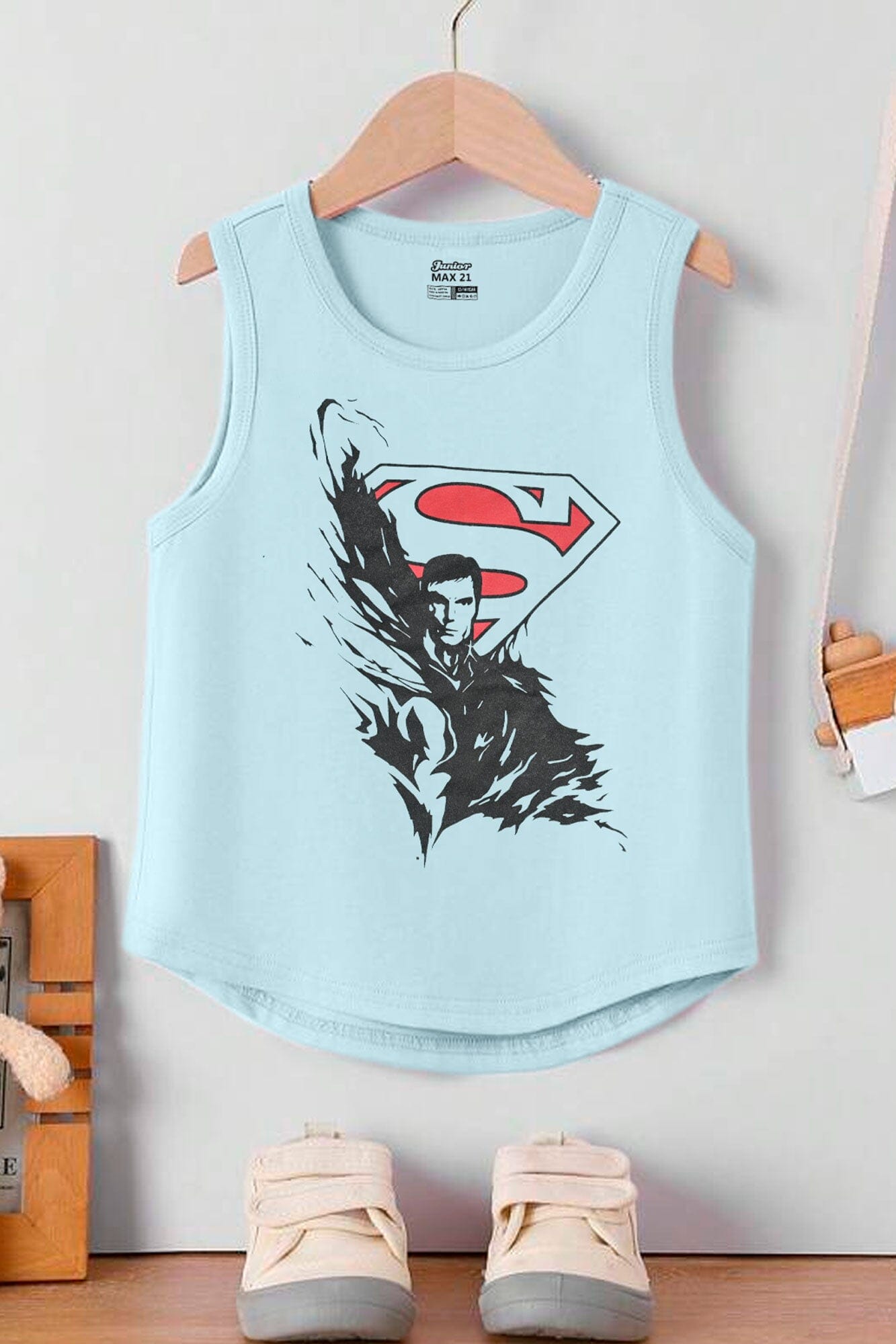 Junior Boy's Superman Printed Tank Top Boy's Tee Shirt SZK Light Sky 3-4 Years 