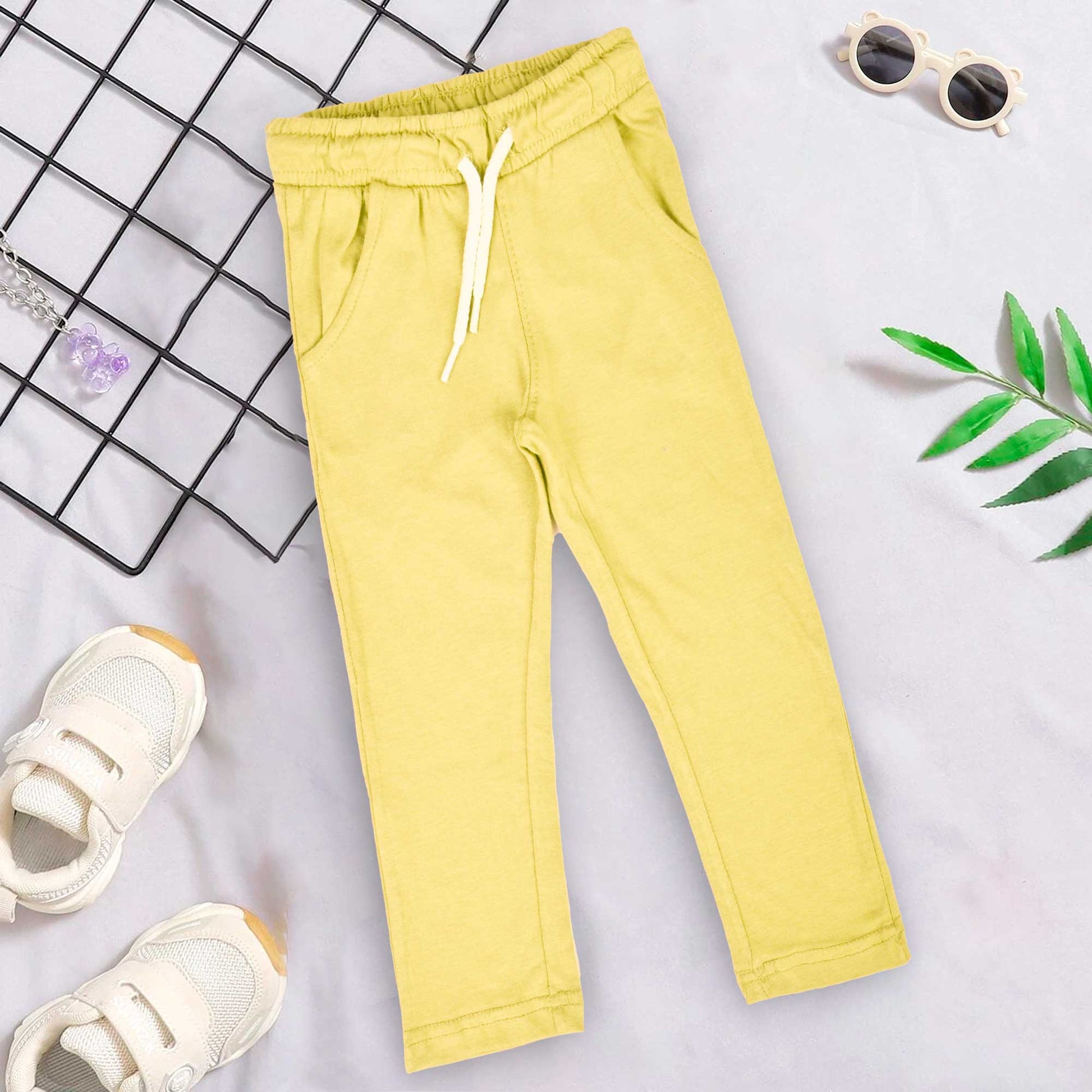 Minoti Kid's Solid Design Trousers Boy's Trousers SZK Lime Yellow 1-2 Years 