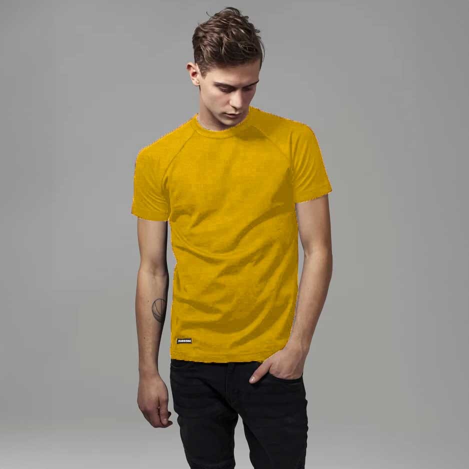 Harrods Men's Raglan Sleeve Solid Design Tee Shirt Men's Tee Shirt IBT Yellow S 