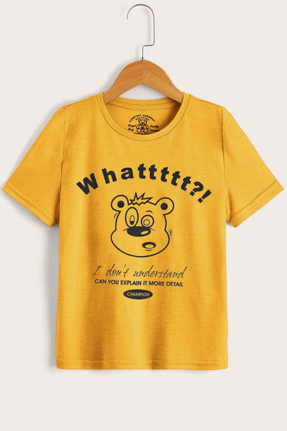 Comfort Kid's Whattt Printed Short Sleeve Tee Shirt Boy's Tee Shirt Usman Traders Yellow 2-3 Years 