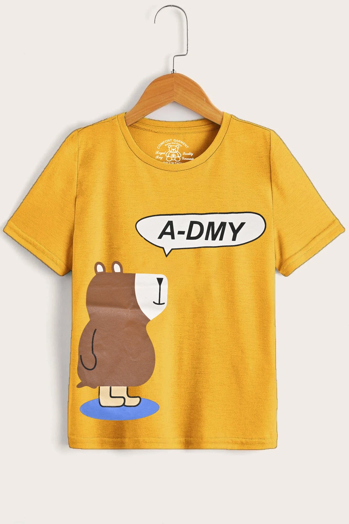 Comfort Kid's A-DMY Printed Short Sleeve Tee Shirt Boy's Tee Shirt Usman Traders Yellow 2-3 Years 