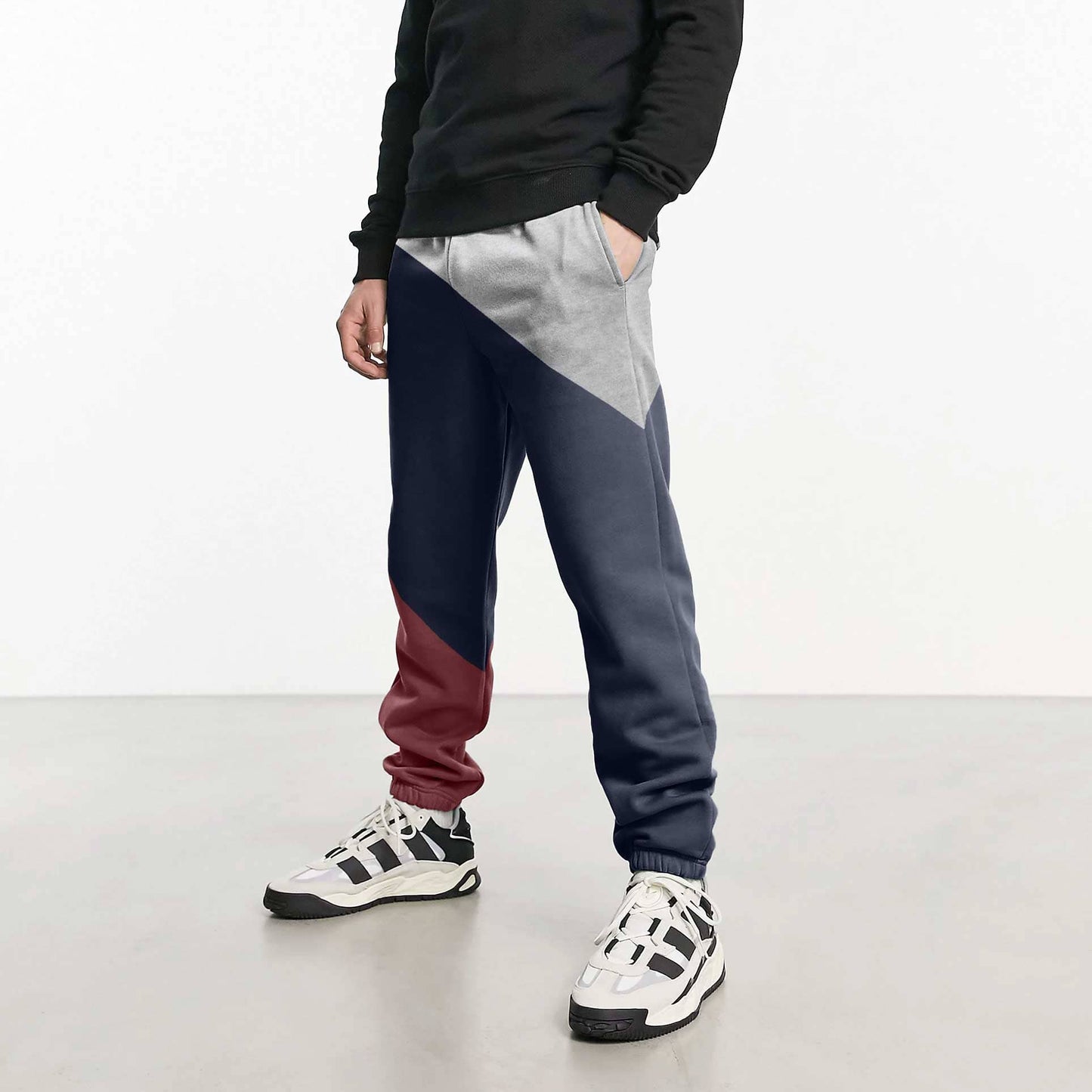 MAX 21 Men's Contrast Design Betim Sweat Pants Men's Trousers SZK Navy & Heather Grey S 
