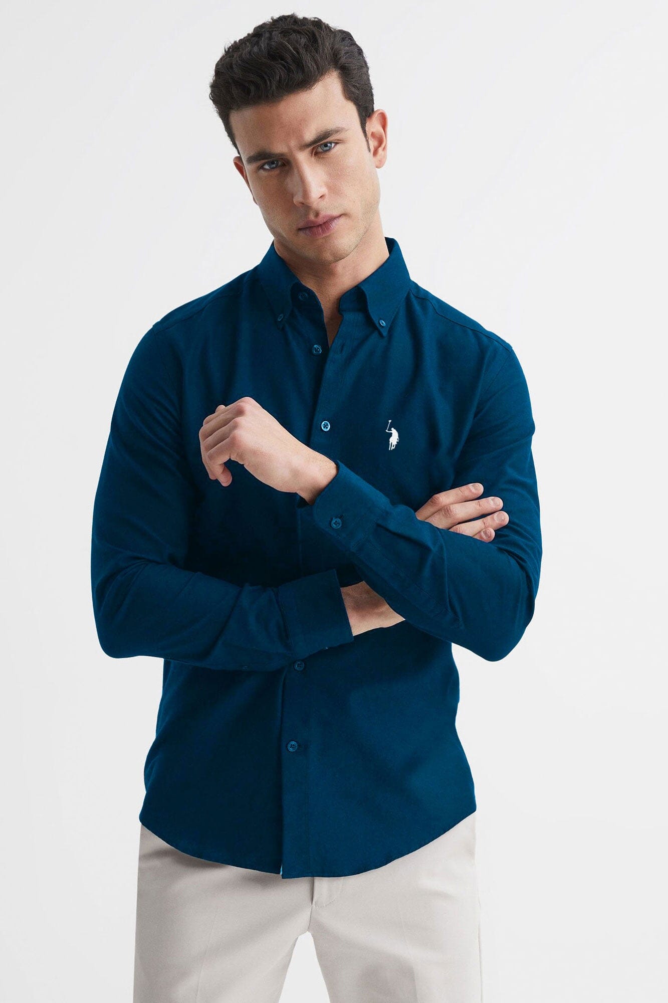 Polo Republica Men's Signature Pony Embroidered Solid Casual Shirt Men's Casual Shirt Polo Republica Zinc S 