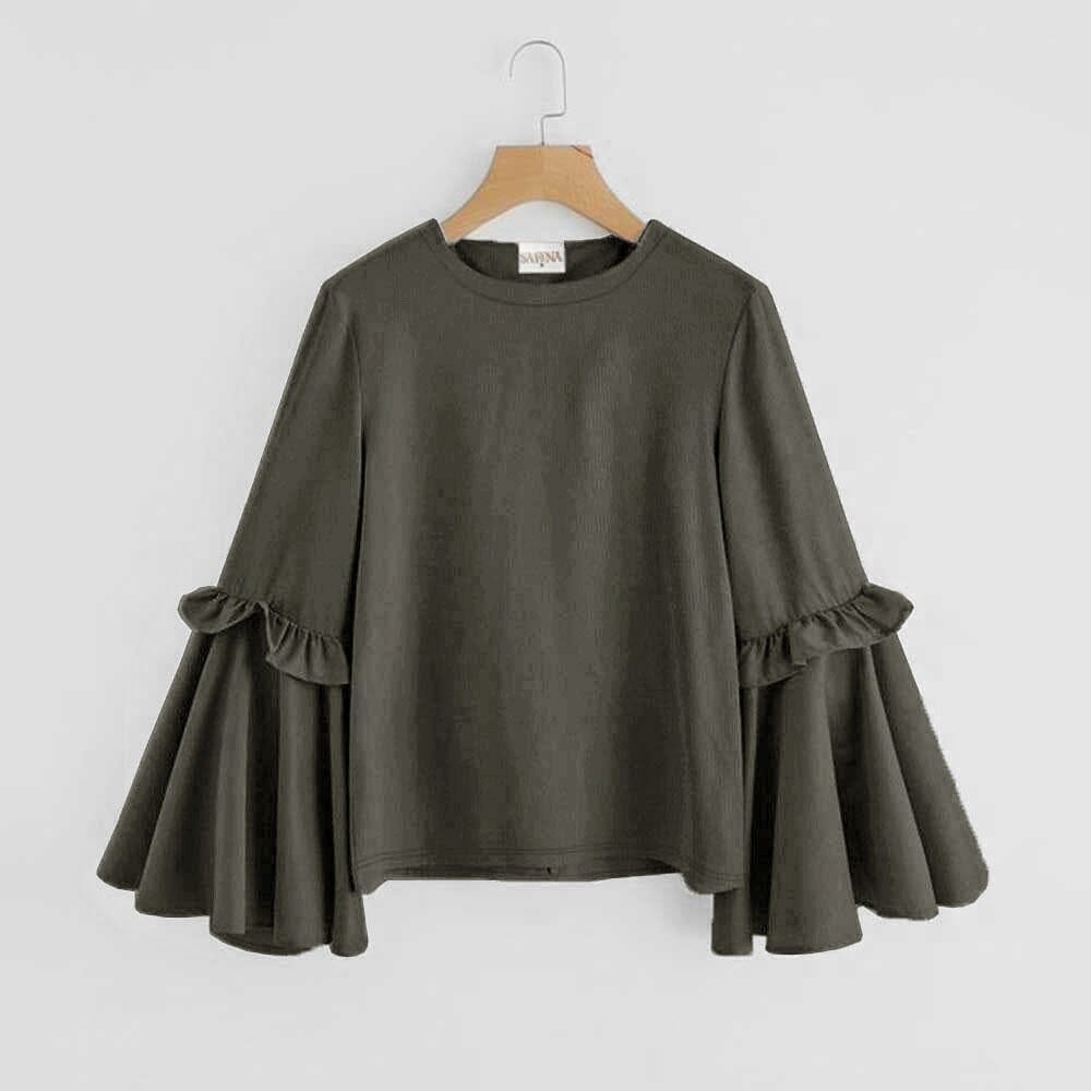 Safina Women's Frill Bell Sleeves Minor Fault Thermal Sweatshirt Women's Sweat Shirt Safina Dark Olive XS 