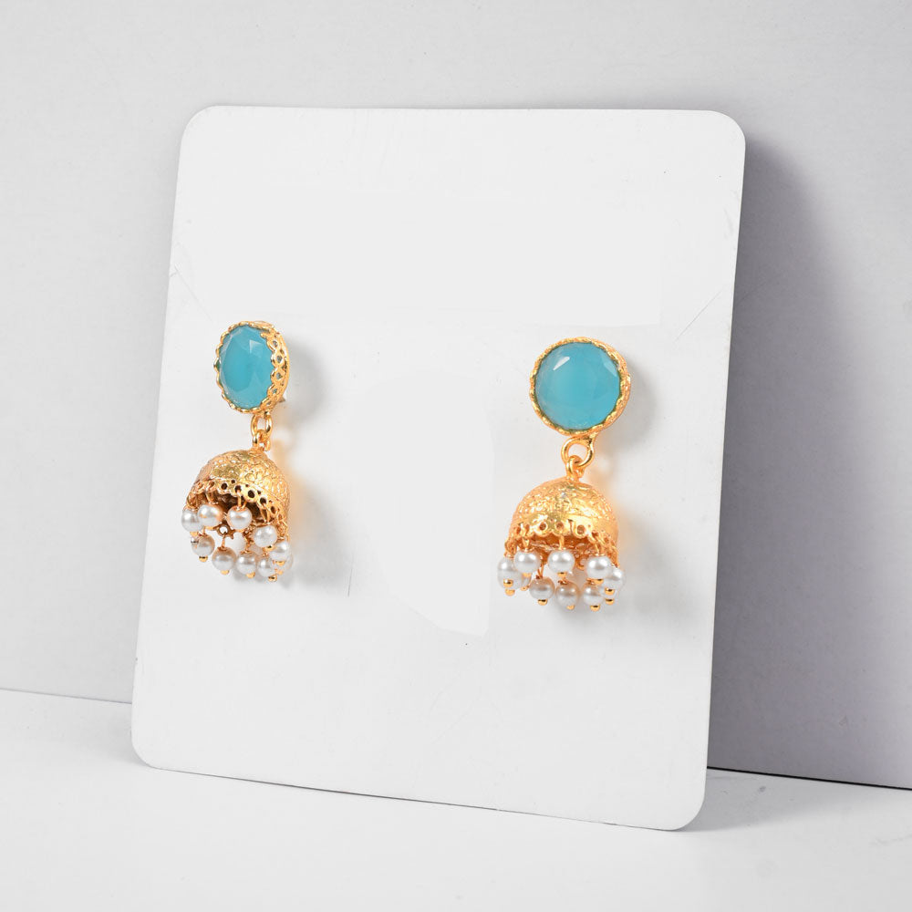 American Diamonds Ushuaia Beautiful Jhumka Style Earrings Jewellery SNAN Traders Sky Blue 