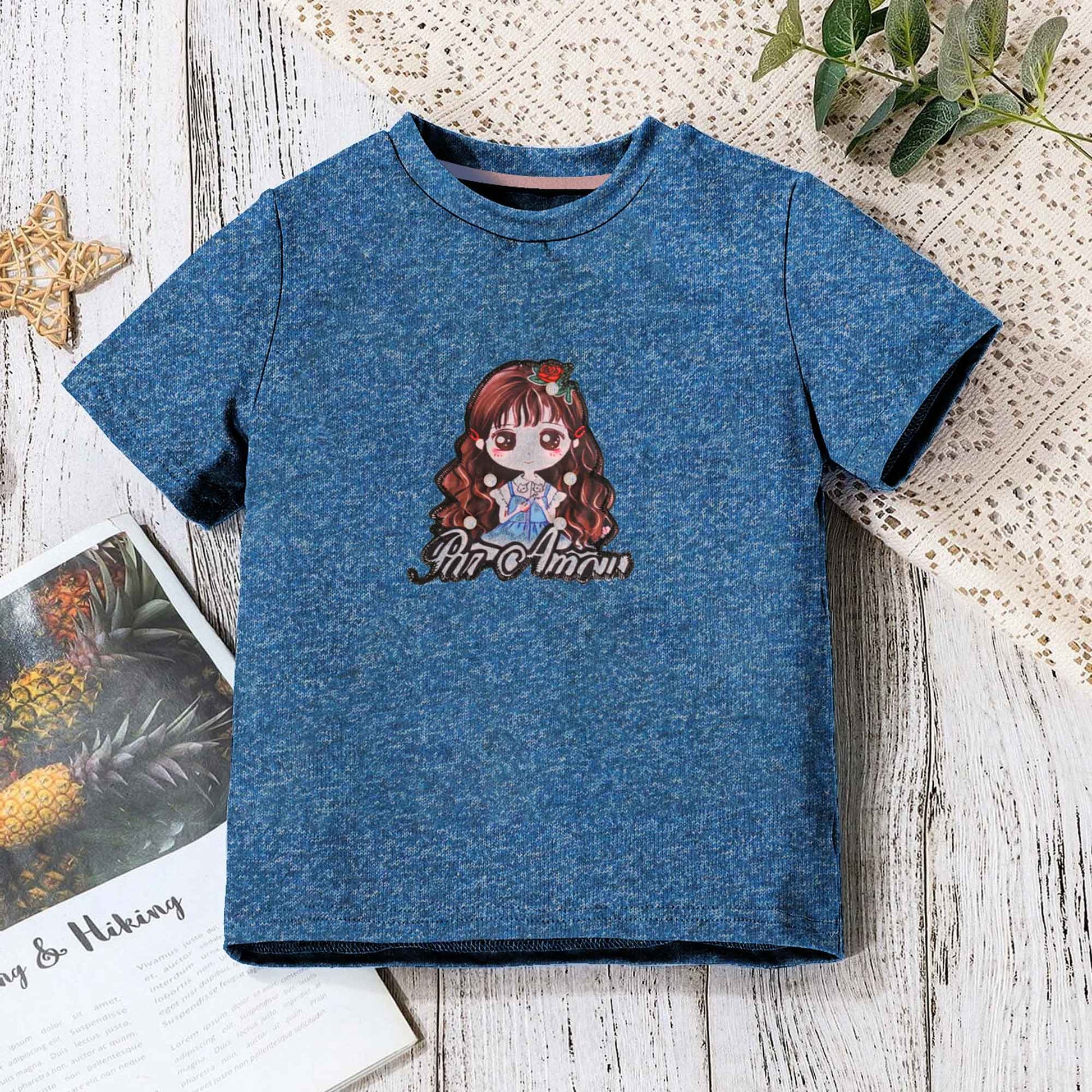 Junior Kid's Par Amau Pearl Embellished Tee Shirt Girl's Tee Shirt SZK Navy Marl 3-6 Months 