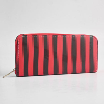 Women's Strips Style Faux Leather Zip Closure Wallet/Purse Hand Bag NB Enterprises Red 