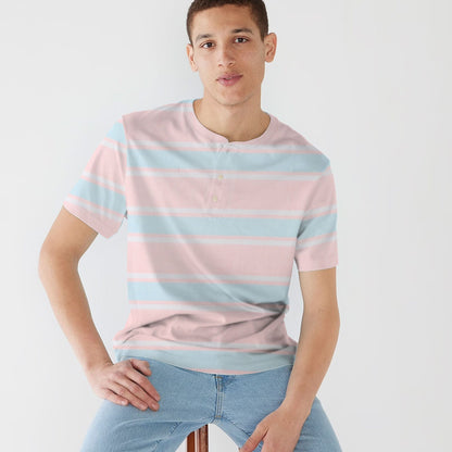 Max 21 Men's Stripes Style Short Sleeve Henley Shirt Men's Tee Shirt SZK Pink S 