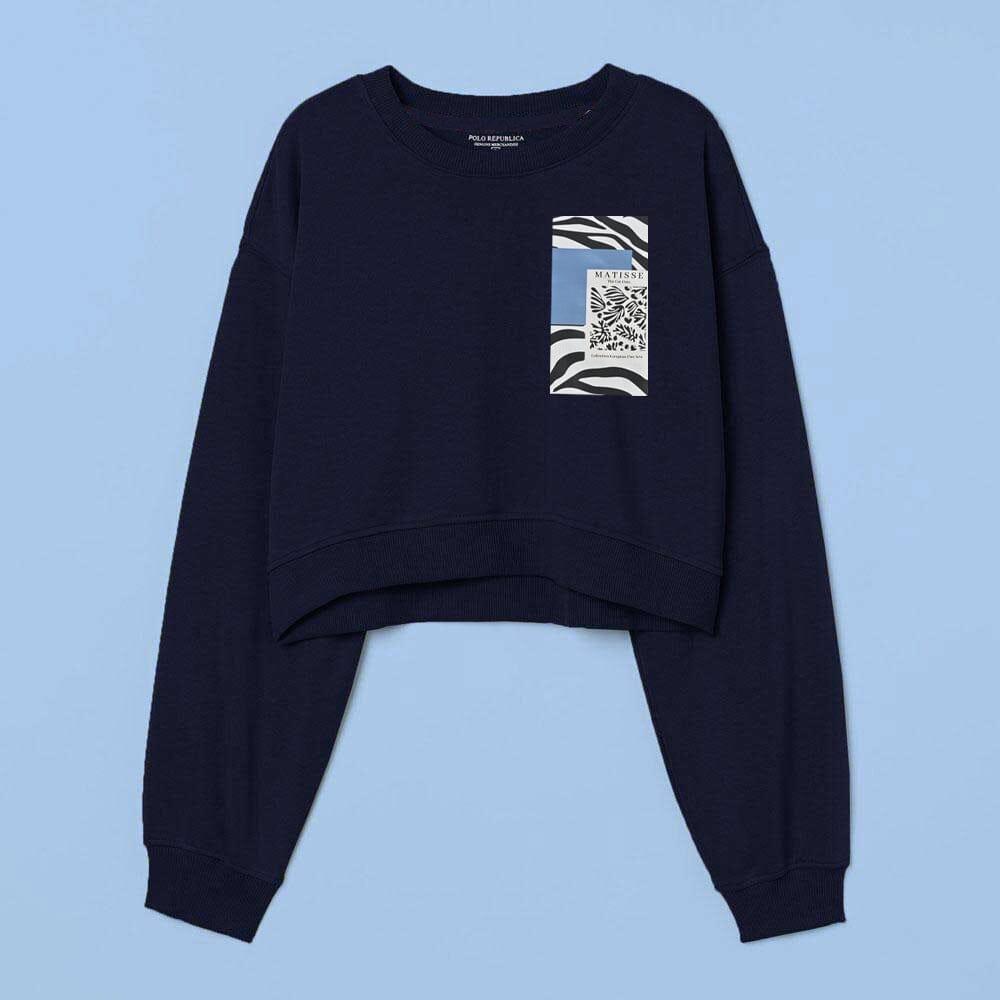 Polo Republica Women's Matisse Printed Fleece Sweatshirt Women's Sweat Shirt Polo Republica Navy XS 