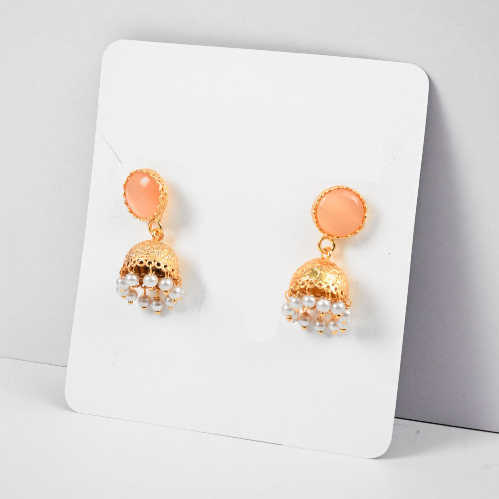 American Diamonds Ushuaia Beautiful Jhumka Style Earrings Jewellery SNAN Traders Peach 